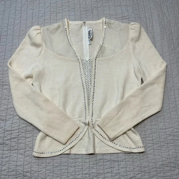 St. John By Marie Gray Knit Cream Cardigan Women’s Size 6 - Picture 1 of 10